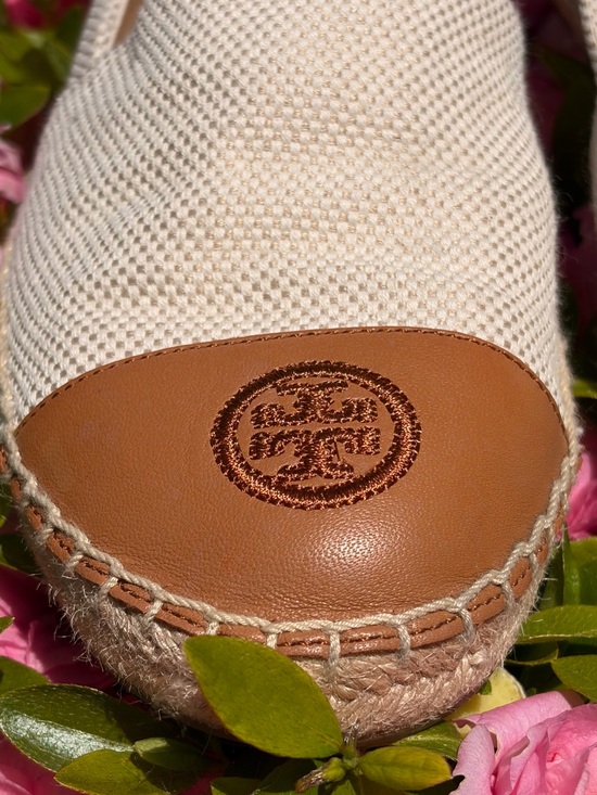 Tory Burch Cream and Brown Espadrille Flats